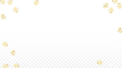 Obraz premium Luxury Vector Gold Percentage Sign Confetti on Transparent. Percent Sale Background. Business, Economics Print. Discount Illustration. Promotion Poster. Black Friday Banner. Special offer Template.