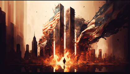 11 September- illustration for Patriot Day USA , Generative ai - obrazy, fototapety, plakaty