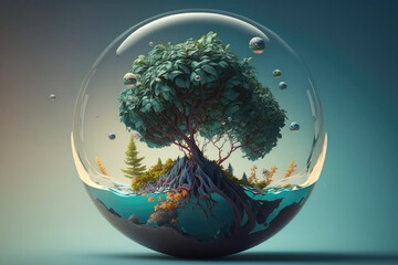 glass sphere and green tree inside o. Earth Day. environment protection. let's take care of nature. Generative AI