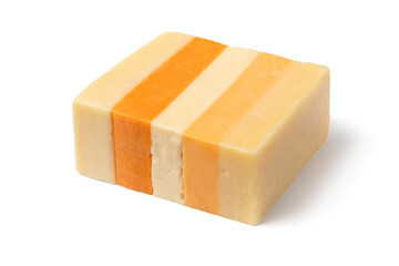 Piece of English Classic Five, Cheddar cheese, isolated on white background for a snack close up