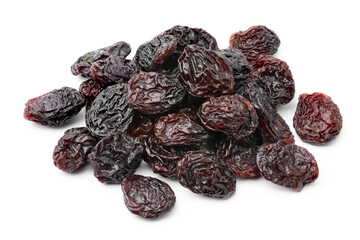 Heap of black flame raisins from Chili close up isolated on white background