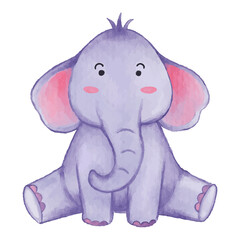 Elephant . Watercolor paint design . Cute animal cartoon character . Sitting position . Vector .