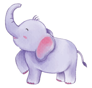 Elephant . Watercolor paint design . Cute animal cartoon character . Standing position . Vector .