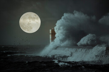 Moonlit stormy seascape