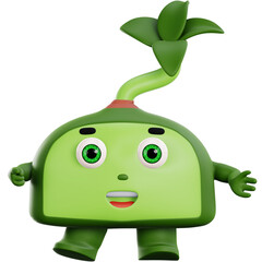 3d cute plant character finger on point