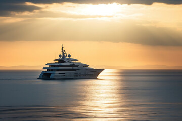 Naklejka na ściany i meble Large private yacht ship at sunset