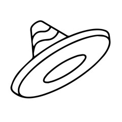 Mexican sombrero with ornament design on top. Vector icon of traditional mexican hat in black and white colors