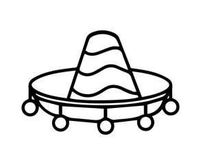 Mexican sombrero with ornament design on top. Vector icon of traditional mexican hat in black and white colors