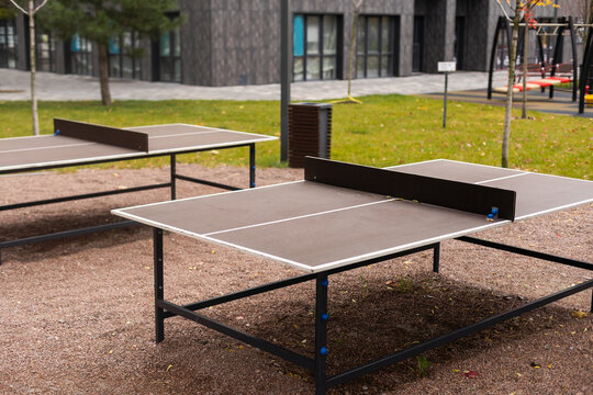 Outdoor sports ground with weight training equipment for sports. Sports and recreation area in a modern courtyard.