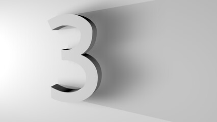 3d render of number 3. Number three on white background