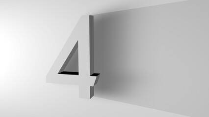 3d render of number 4 Number four on white background