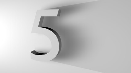 3d render of number 5. Number five on white background
