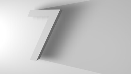 3d render of number 7. Number seven on white background