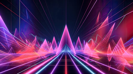 Abstract panoramic background with neon light and laser show created - generative ai