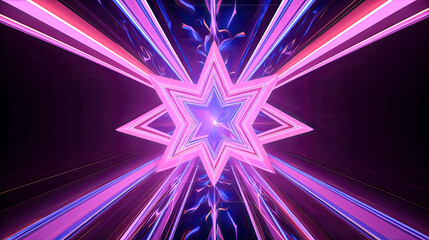 Glowing lines in a star-shape created a neon ultraviolet portal - generative ai.