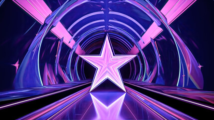 The ultraviolet neon star shape glowed with lines to create a portal - generative ai.
