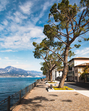 View of the coastline Garda Lake in Torre Del Benako, Italy