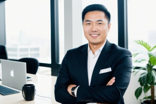 Professional, smile and portrait of asian man in office for startup, confident and pride. 