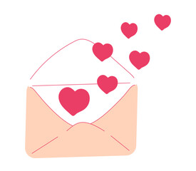 Envelope with hearts. Correspondence between friends or lovers. Romantic greeting card with pink envelope.