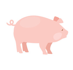 Concept Farm village field garden pig. This illustration features a cute and playful cartoon pig, set against a simple white background. Vector illustration.