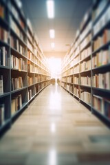 Blurred bookshelf in the library, created with generative AI
