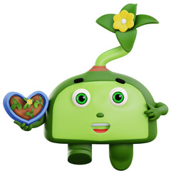3d cute plant character happy growth