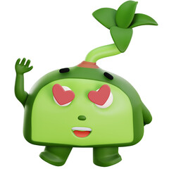 3d cute plant character fallin in love