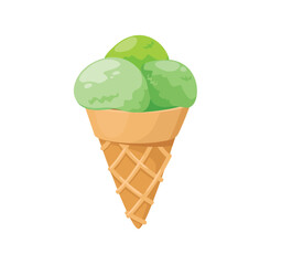Concept Matcha ice cream. This is an illustration of matcha ice cream, designed in a flat vector style. The concept is to showcase the deliciousness of matcha-flavored ice cream. Vector illustration.