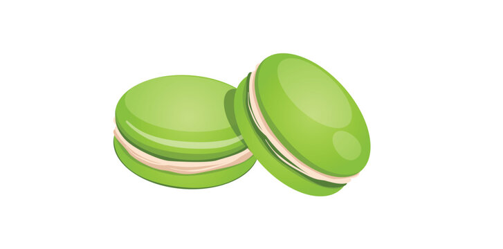 Concept Matcha macaroons dessert. This flat vector illustration features a delicious dessert - matcha macaroons. Vector illustration.