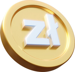 Golden Polish Zloty coin 3d render illustration