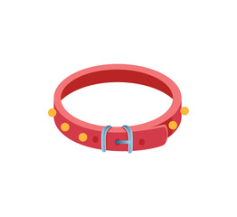 Concept Pet collar. The illustration features a red pet collar designed in a flat, vector style with a cartoon-like appearance. Vector illustration.