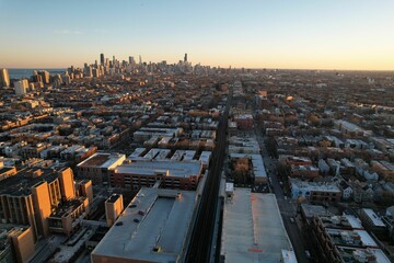 Aerial view of the Chicago skyline taken from the local CTA train station