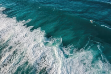 Spectacular aerial top view background photo of ocean sea water white wave splashing in the deep sea. Drone photo backdrop of sea wave in bird eye waves