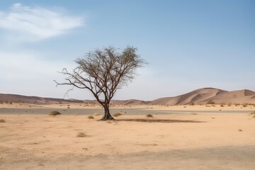 Fototapeta na wymiar Dead tree in desert, generative ai