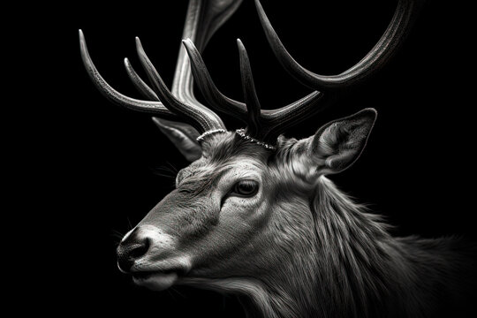 A black and white picture of a deers head. Generative AI
