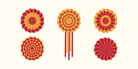 Flat colorful vector illustration of Paper fans. Hand drawn decorations for Mexican party Cinco de mayo