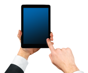 Businessman  holding tablet pc   isolated on white background