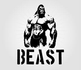 Gorilla Beast Bodybuilding Logo MMA Fighter Vector Gym Workout