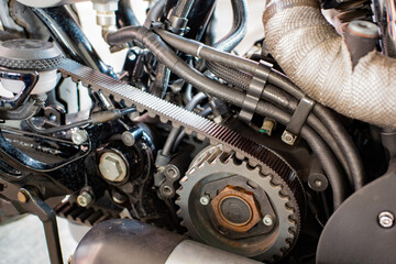 detailed metallic motorcycle engine part of mechanism