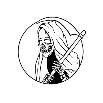 recommend clip art: Hand drawn illustration of grim reaper with scythe outline