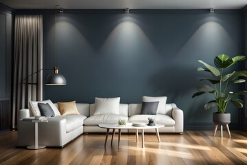 Mockup living room interior with blank wall.