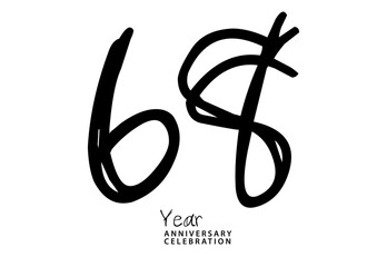 68 year anniversary celebration black color logotype vector, 68 number design, 68th Birthday invitation, anniversary logo template, logo number design vector, calligraphy font, typography logo