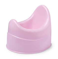 Pink baby potty isolated on white. Toilet training