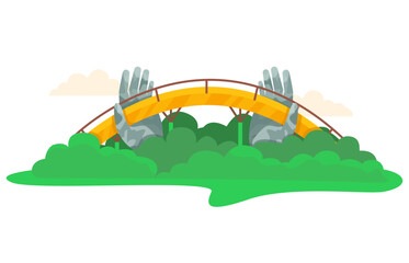 Golden Bridge landmark in Vietnam. Famous bridge with stone arms. Vector graphic.