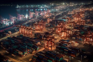 Global Business Logistics Unveiled: Import-Export, Container Cargo, Freight Ships, Bustling Port, International Trade, Generative AI