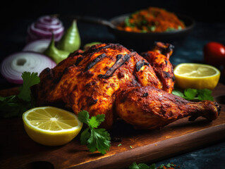 Indian chicken tandoori food dish, generative ai - obrazy, fototapety, plakaty