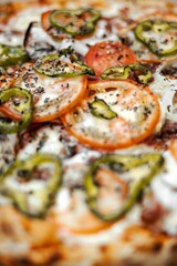 a close up of a small pizza with vegetables on it