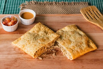 A closeup shot of pastel filled with meat