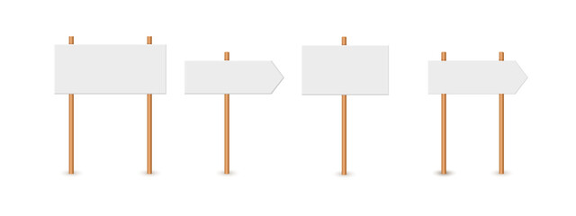 Picket sign, demonstration banners, public transparency, protest placard. Design blank boards with sticks, wooden holders template. Concept sign picket element