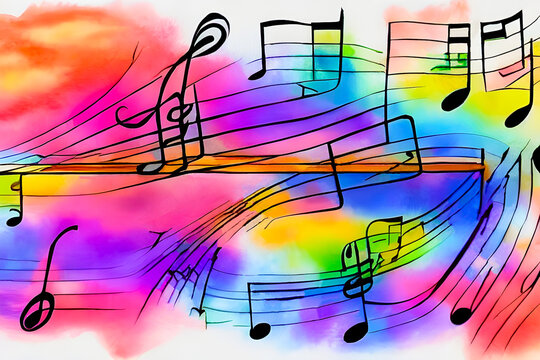 Watercolor music background with musical notes, created by Generative AI